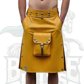 Leather Utility Kilt for Men – Modern Gothic Design with Front Pocket & Studs